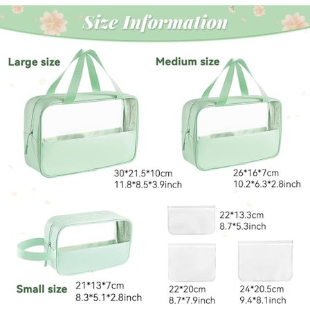 3 stk PVC Kosmetikposer med Håndtak Sett, Bærbar Transparent Toalettveske Vanntett