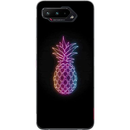Yhteensopiva Puhelinkuori Asus Asus ROG Phone 5 Neonkuvitus ananaksesta värikkäässä valossa mustaa taustaa vasten