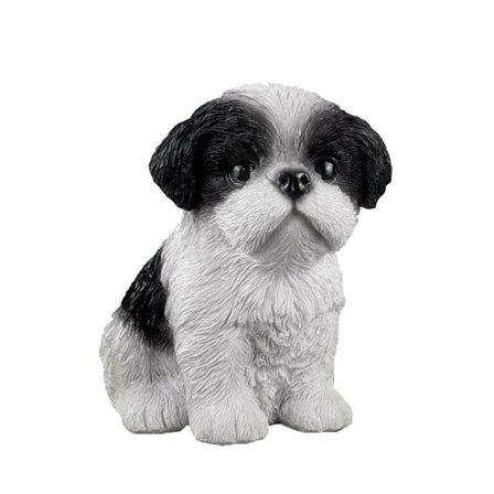 Harpiks Ornament, Siddende Shih Tzu Hund - Sort/Hvid