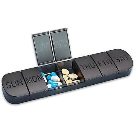 Pillebokser 7 dager 1 gang om dagen for oppbevaring av medisiner og vitaminer