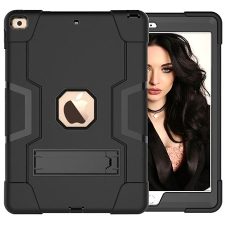 QY-Kompatibel med iPad 10.2 2019/2020/2021 Stødsikkert Hybrid Cover med Stativ Sort Sort Sort