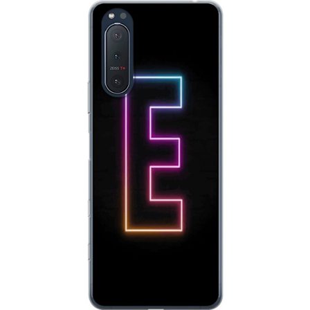 Yhteensopiva Puhelinkuori Sony Sony Xperia 5 II Minimalistinen neonkirjain E kirkkaissa väreissä tummaa taustaa vasten modernissa ja tyylikkäässä