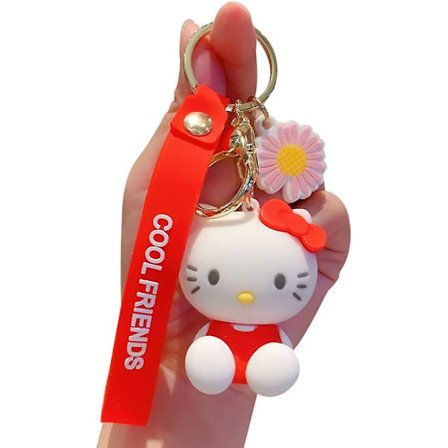 Jente- og dame-nøkkelring med søt og koselig kawaii-katt med sløyfe, hvit katt, nøkkelring, gave til kjæreste, valentinsdag, kjærlighet, jul, bursdag