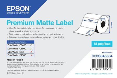 Epson Premium - stanseskårne etiketter - matt - 650 etikett(er) - 76 x 51 mm