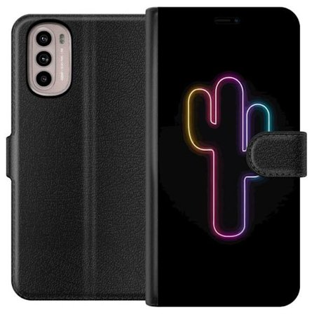 Kompatibelt Lommeboketui til Motorola Motorola Moto G41 Neonillustrasjon av kaktus i rosa og blått lys mot mørk bakgrunn