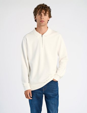 Lindbergh Jersey Pique W Zip L/S - White - L