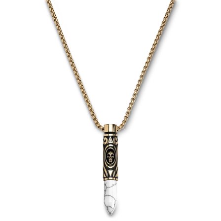 Rico | Gold-tone Stainless Steel & White Howlite Bullet Necklace for Men - Steel necklaces