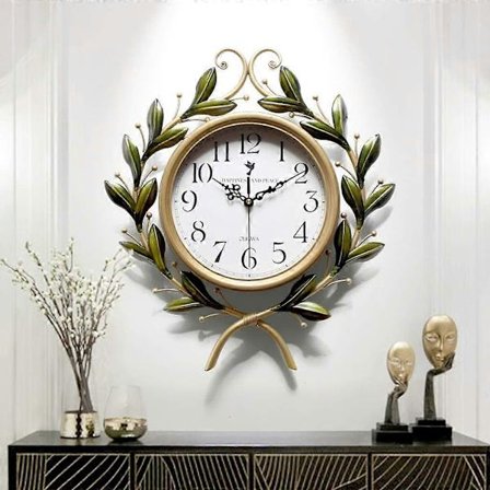 Blad Metall Veggklokke Pastoralt Kreativ Stille Ikke-Tikkende Veggklokker Dekorativ Bondegårdsklokke for Stue, Bad, Soverom, Kontor størrelseL