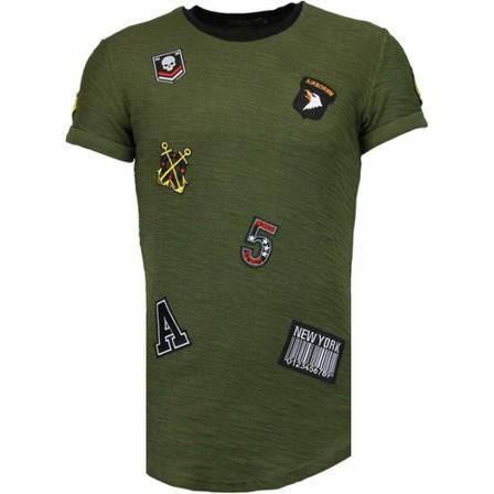 True Rise Exclusive Military Patches - Man T Shirt - T09150G - Grön grön, Herr, Herr, Storlek: S