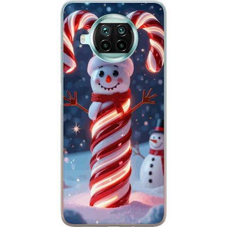 Xiaomi Mi 10T Lite 5G Gennemsigtig cover Glimrende jule slik-sne mand formet af slik pinde der lyser varmt i et vinterlandskab med snefald og festlig