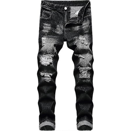Slim Fit Distressed Ripped Jeans til Mænd, Straight Leg Denim Bukser LGL