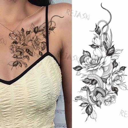 Lila Rose Smycken Vattenöverföring Tatuering Klistermärken Kvinnor Kropp Bröstkonst Tillfällig Tatuering Flicka Midja Armband Blixt Tatueringar Blomma