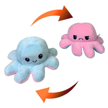 Vändbar Bläckfisk Vändbar Bläckfisk Plyschleksak Dubbelsidig Uttrycks Docka Ansiktsbytande Tygdocka ljusblå till rosa