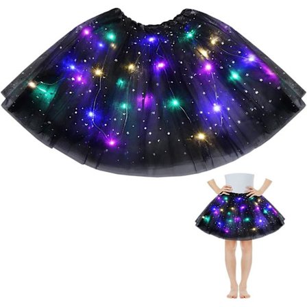 Skjørt for jenter med LED-lys, tyllskjørt for barn med fôr, tykk ballettdans festlig festival kjole for Halloween