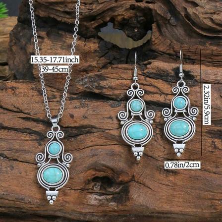 Vintage imitation turkos kvinnors örhängen halsband Set Alloy 02