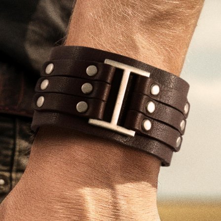 Gladius | Bracelet en cuir de buffle pleine fleur marron large pour hommes - Bracelets larges