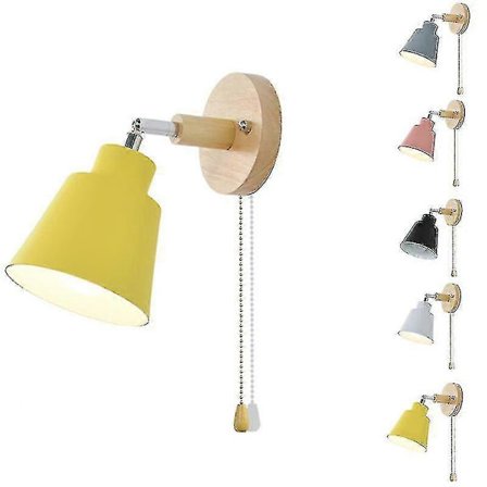 Nattbordslampe nordisk tre vegglampe nattbord vegglampe soverom korridor vegglampe med glidelås Yellow