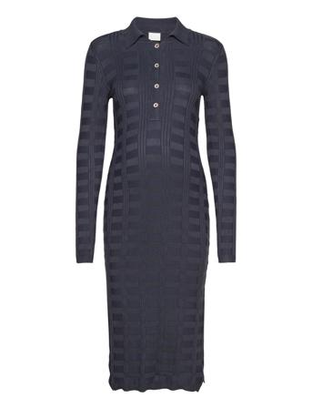 Mlsherry Lia L/S Midi Knit Dress 2F A. Knælang Kjole Navy Mamalicious