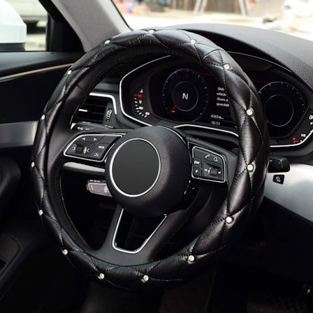 Diamant Mjukt Läder Ratt Hjulskydd med Bling Bling Crysta