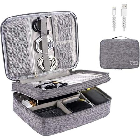 Rejseorganisator taske til tilbehør, trelags kabelbeskyttelsesetui, egnet til powerbanks, kameraer osv., inkluderer to datakabelbeskyttelsessæt.
