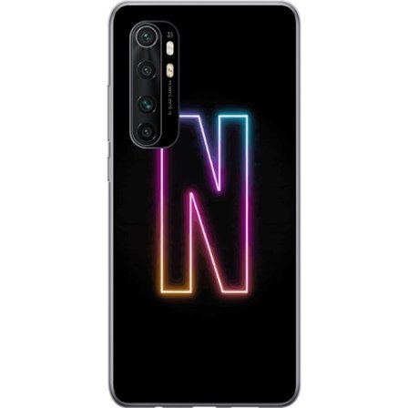 Yhteensopiva Puhelinkuori Xiaomi Xiaomi Mi Note 10 Lite Minimalistinen neonkirjain N värinvaihtuvassa valossa mustaa taustaa vasten