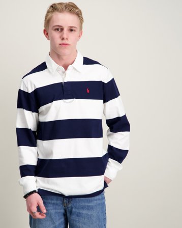 Polo Ralph Lauren Striped Cotton Jersey Rugby Shirt Blå Piké Kille - Kids Brand Store