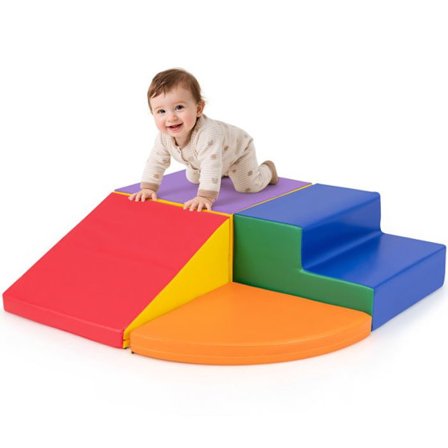 4 KPL Rakennuspalikoita Lapsille COSTWAY-EPE Vaahdotus-PU Vesitiivis Irrotettava-Penkki Kiivetä Ryömiä-Punainen ja Oranssi