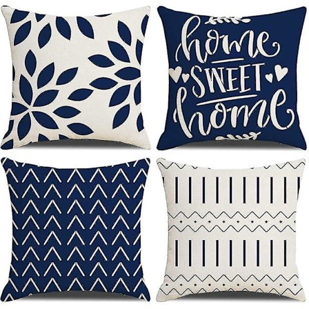 Kuddöverdrag, örngott, 60 x 60 cm, 4-delars set, marinblå fyrkantiga dekorativa kuddar