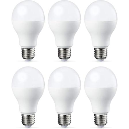 Sæt med 6 LED-pærer Edison-skruefatning E27 18 W (svarende til 180 W) kølig hvid ikke-dæmpbar intensitet (FMY)