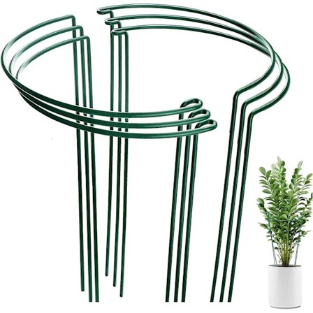 10 STK. Plantestøtter, Halvcirkelformede Grønne Pinde, Plantestøtte, Hjælp Dine Planter med at Vokse - Støttering til Planter, Pæoner, Hortensia, 