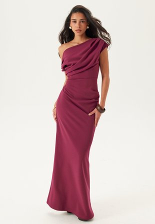 Bubbleroom Occasion - Asymmetric Draped Maxi Dress - Dark Plum