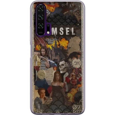Kompatibelt Mobilskal till Honor Honor 20 Pro damsel-inspirerat fantasycollage med drakar, slott, eld, rustningar och stark kvinnlig huvudfigur, epis