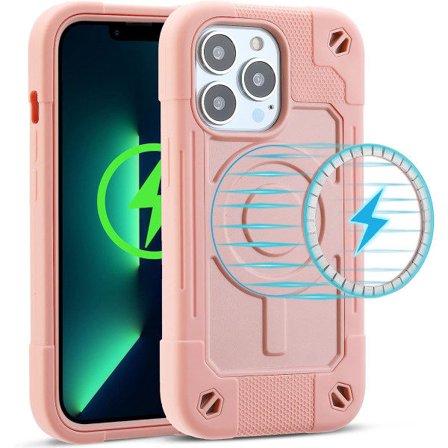 IC-fodral Designat för iPhone 13 Pro Max Fodral 6,7 tum Kompatibelt med MagSafe, Militärt skydd för hela kroppen Robust kraftigt fodral (rosa)