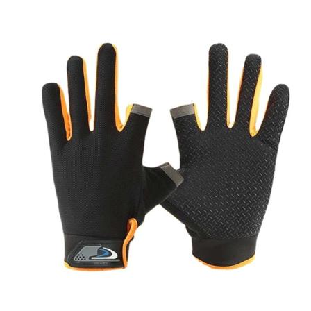 Kvinnor Män Cykelhandskar Mesh Solskydd Långt Finger Tunt Anti-halk Sport Fitness Black and orange Color Average Size