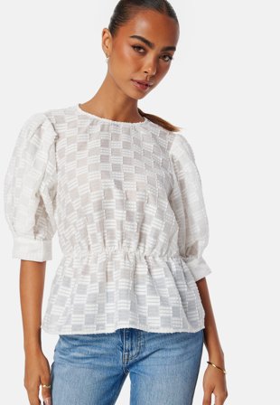 Bubbleroom - Structured Blouse - White - Kläder