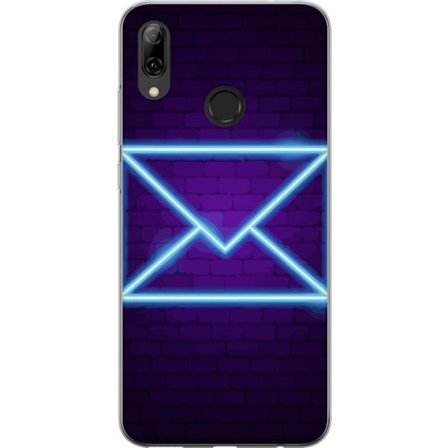 Yhteensopiva Puhelinkuori Huawei Huawei P smart 2019 Neonilta illuustraatio kirjekuoresta sinisessä valossa lila tiiliseinää vasten, nykyaikainen s