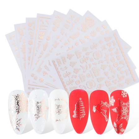 18 ark Jul Nail Art Stickers Dekaler Självhäftande Pegatinas Uñas Navidad Xmas Rose Gold Snowflake Winter Holiday Nail Nail Art Desig
