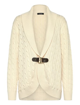 Lauren Women Buckle-Trim Cable Shawl-Collar Cardigan - Cream - 50-52