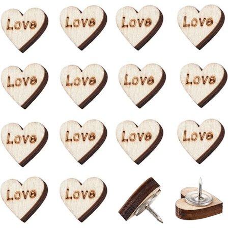 20 stk. Dekorative Træ Hjerte Tegnestifter til Korktavle, ZQKLA