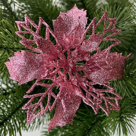 Julstjärna Glitter Flower Xmas Tree Hängande Dekor Pink 1pc