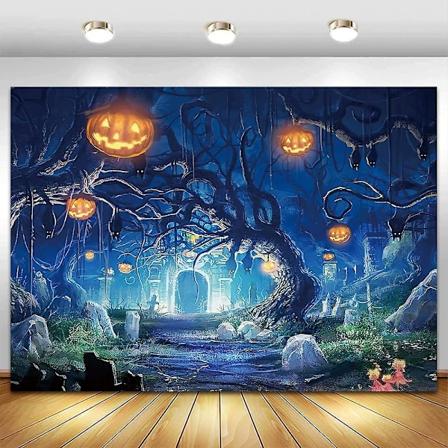 Nattfotobakgrund 7x5ft Pumpa Lykta Fotobakgrund För Horror Halloween Party Porträtt Dekoration Banner