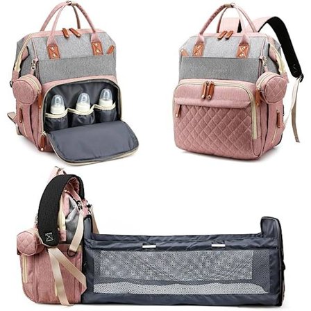 Baby Stelleveske Ryggsekk, Baby Seng Ryggsekk, Bærbar Reise Stelleveske med Sammenleggbar Seng Stor Kapasitet Stelleveske