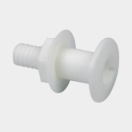 Skroggennemføring til slange TMC, PVC, lige, buet, 5/8" G (BSP) til 16 mm (5/8") slange, hvid