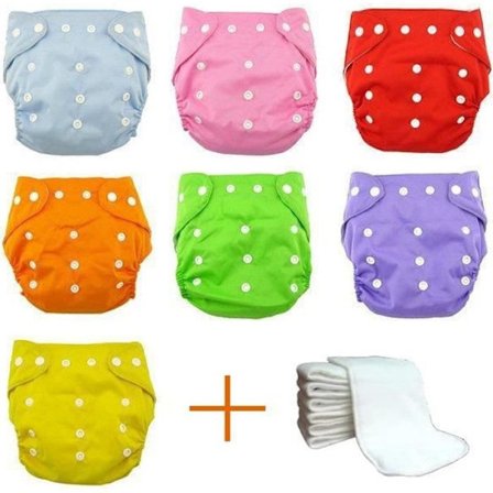 Sæt med 7 alt-i-én vaskbare bleer + 7 mikrofiberindlæg