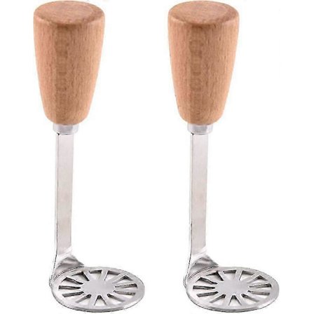 2 Small Potato Mashers with Wooden Handles for Mashing Food and Vegetables