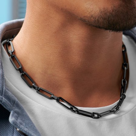 Collier chaîne en acier couleur gunmetal Connor Amager pour hommes - Chaînes en acier