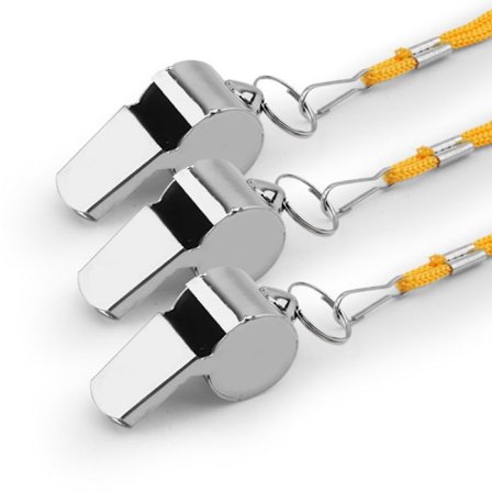 3-pakning, trenerfløyte, metallfløyte for voksne (med snor), dommer lærer politi fotball gym høy lyd