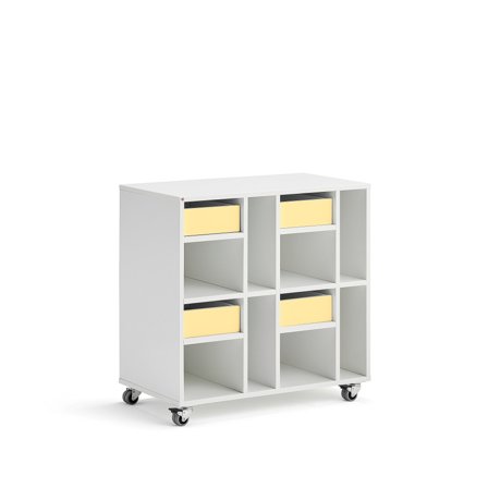 Student storage CASPER, 4 drawers, 8 compartments, white, yellow