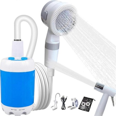 Kannettava retkisuihku USB-lataustoiminnolla - sähköpumppu, digitaalinen näyttö ja useita vesisuihkutiloja