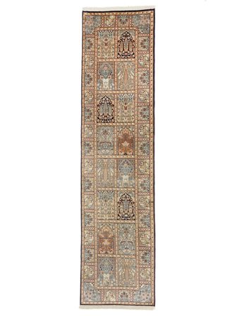 Tapis Cachemire Pure Soie 74X296 De Couloir Marron/Orange (Soie, Inde)